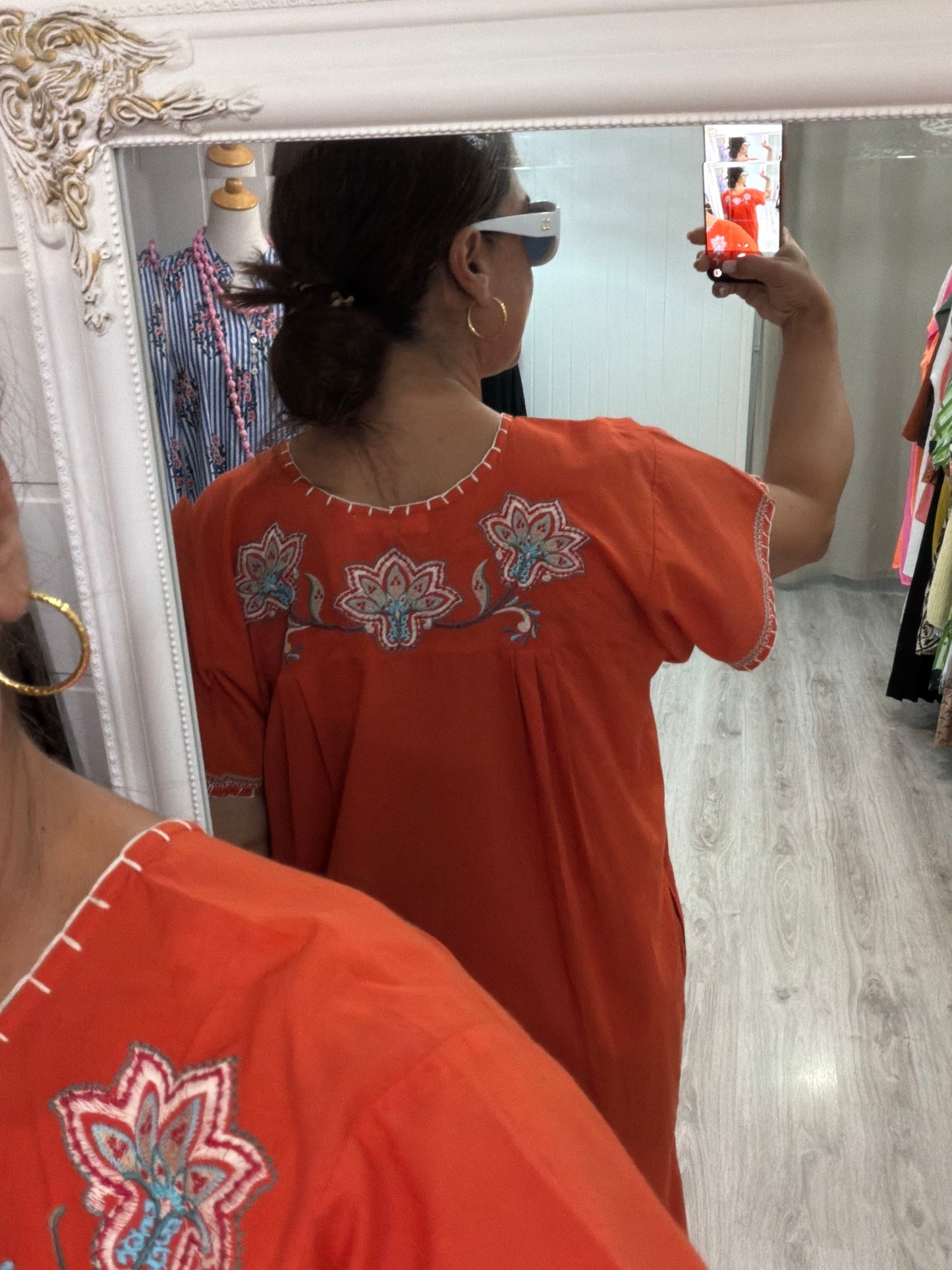 Vestido Mexicano Tijuana midi coral 2