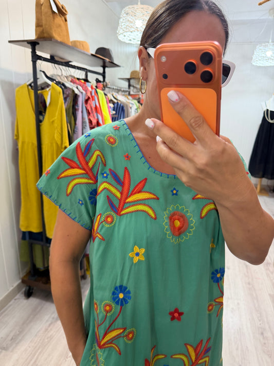 Vestido Mexicano Tijuana largo turquesa