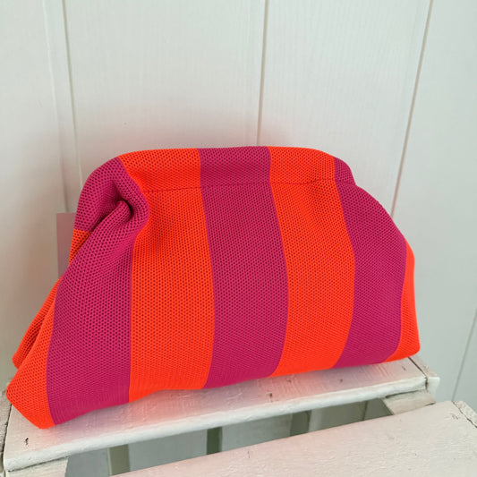 Bolso mano y bandolera Rayas fucsia y coral fluor