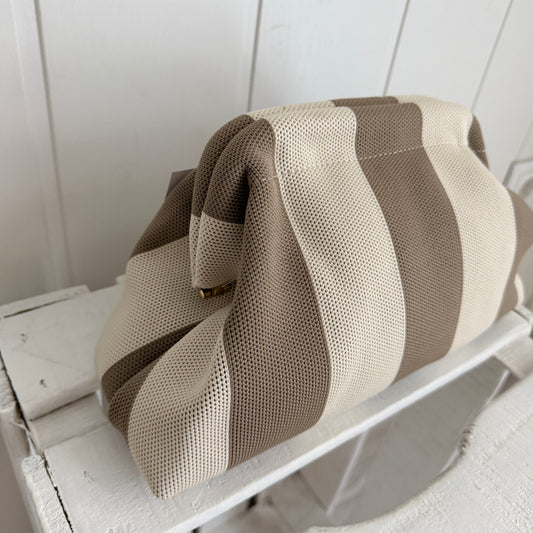 Bolso mano y bandolera Rayas beige y taupe