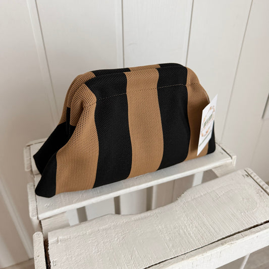 Bolso mano y bandolera Rayas camel y negro