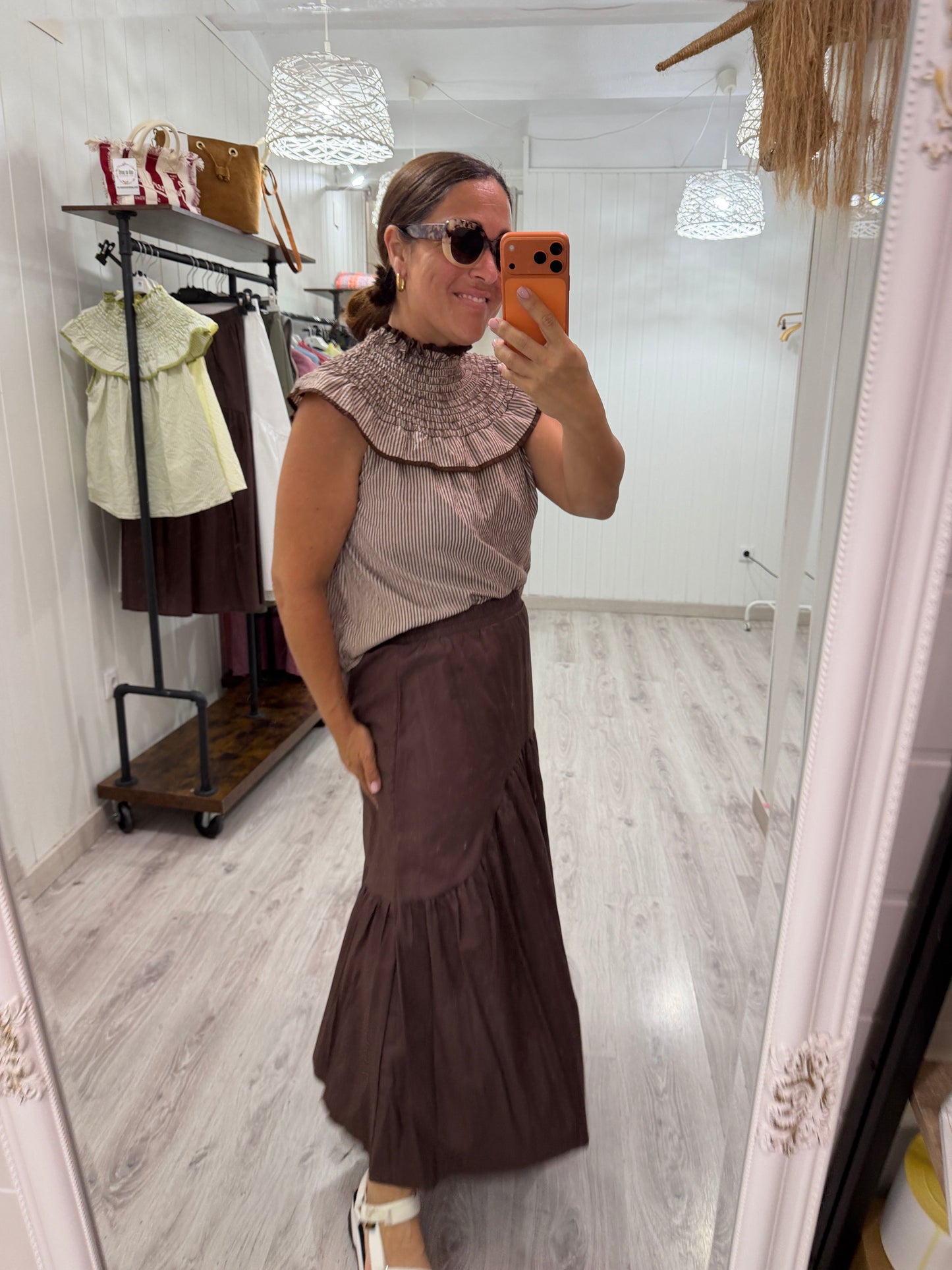 Falda Claudia volante chocolate