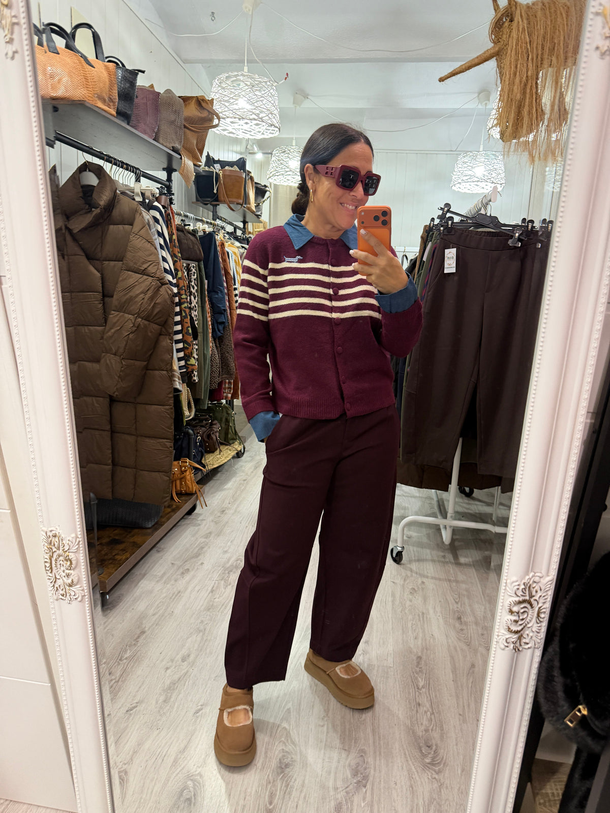 Pantalón Nagore punto milano otoño burdeos