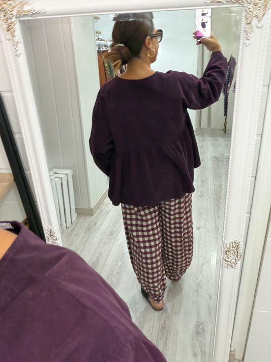 Pantalón Noon Vichy franela berenjena