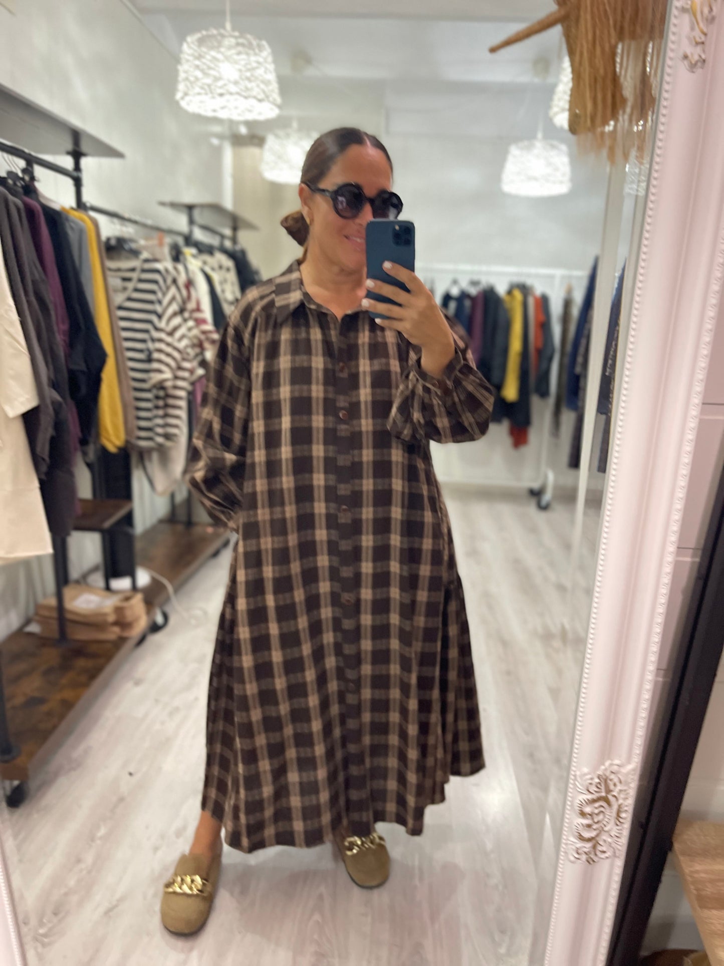 Vestido Haizea marrón y beige