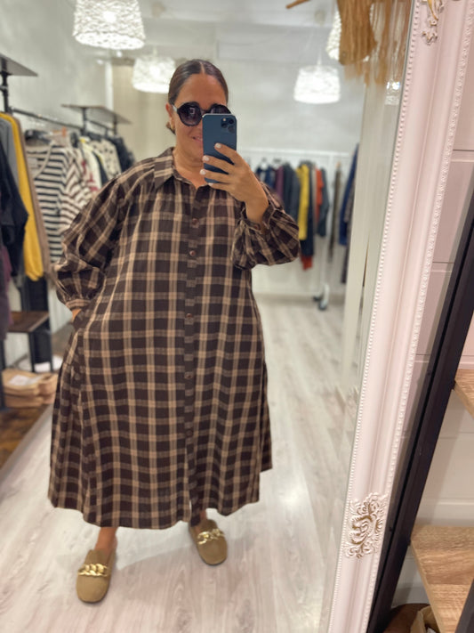 Vestido Haizea marrón y beige