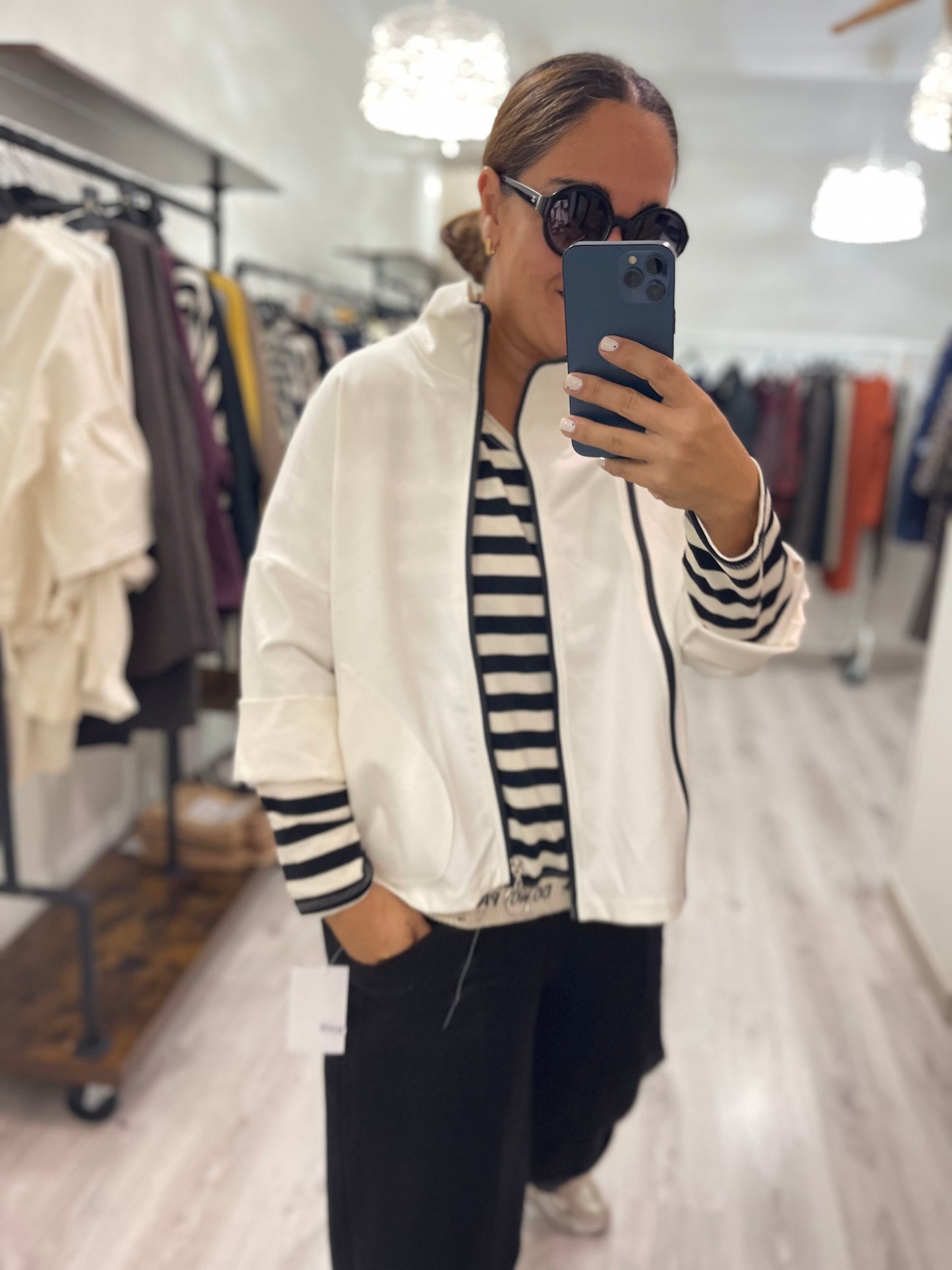 Chaqueta Zapper punto roma marfil - convertible