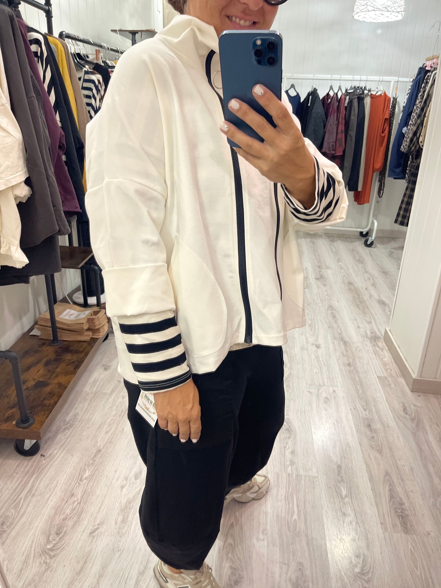 Chaqueta Zapper punto roma marfil - convertible