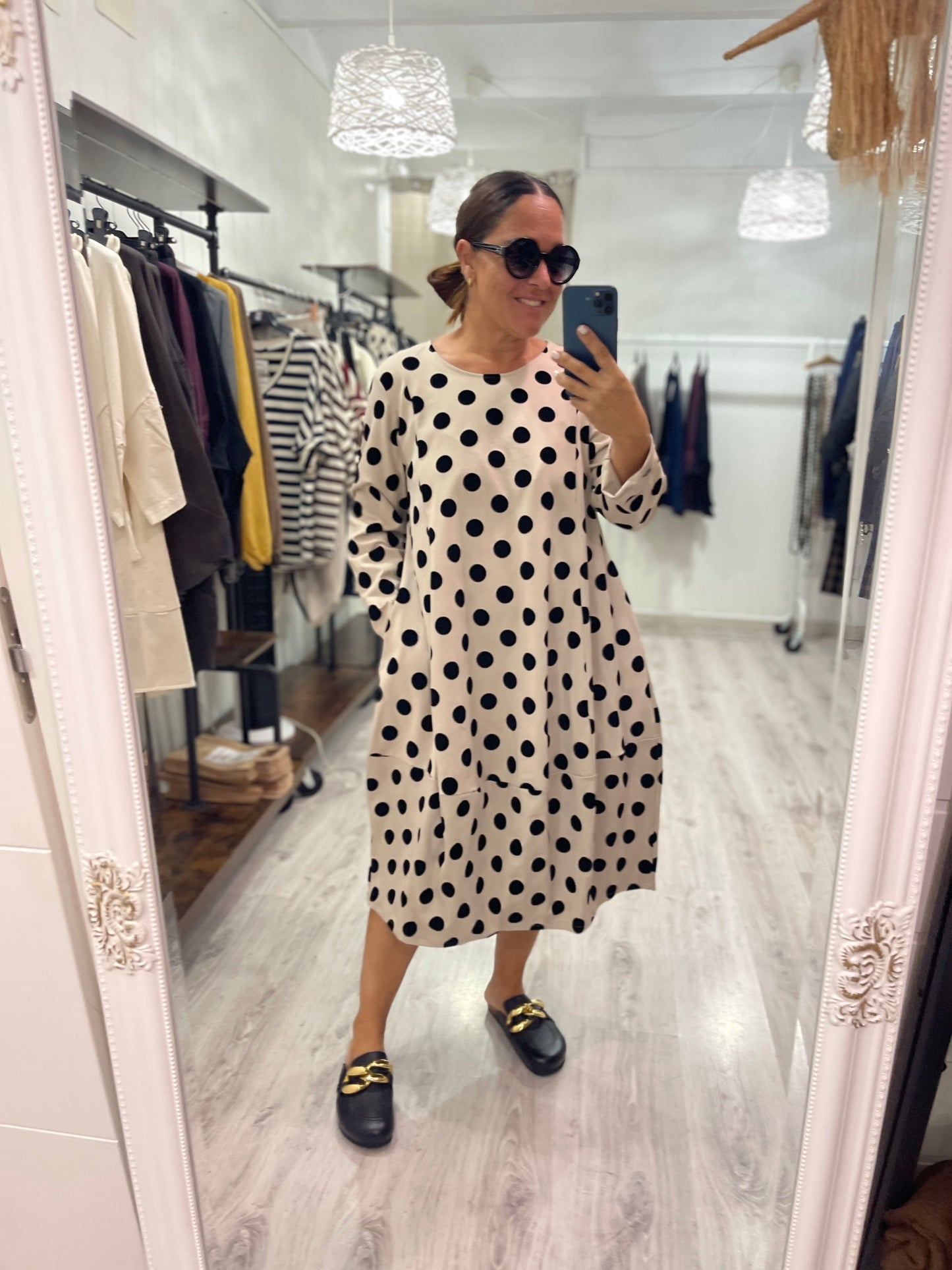 Vestido Topos punto roma beige