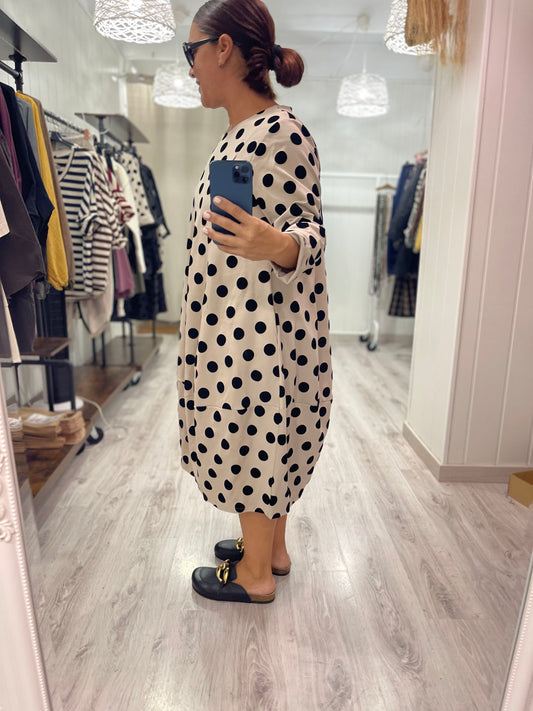 Vestido Topos punto roma beige