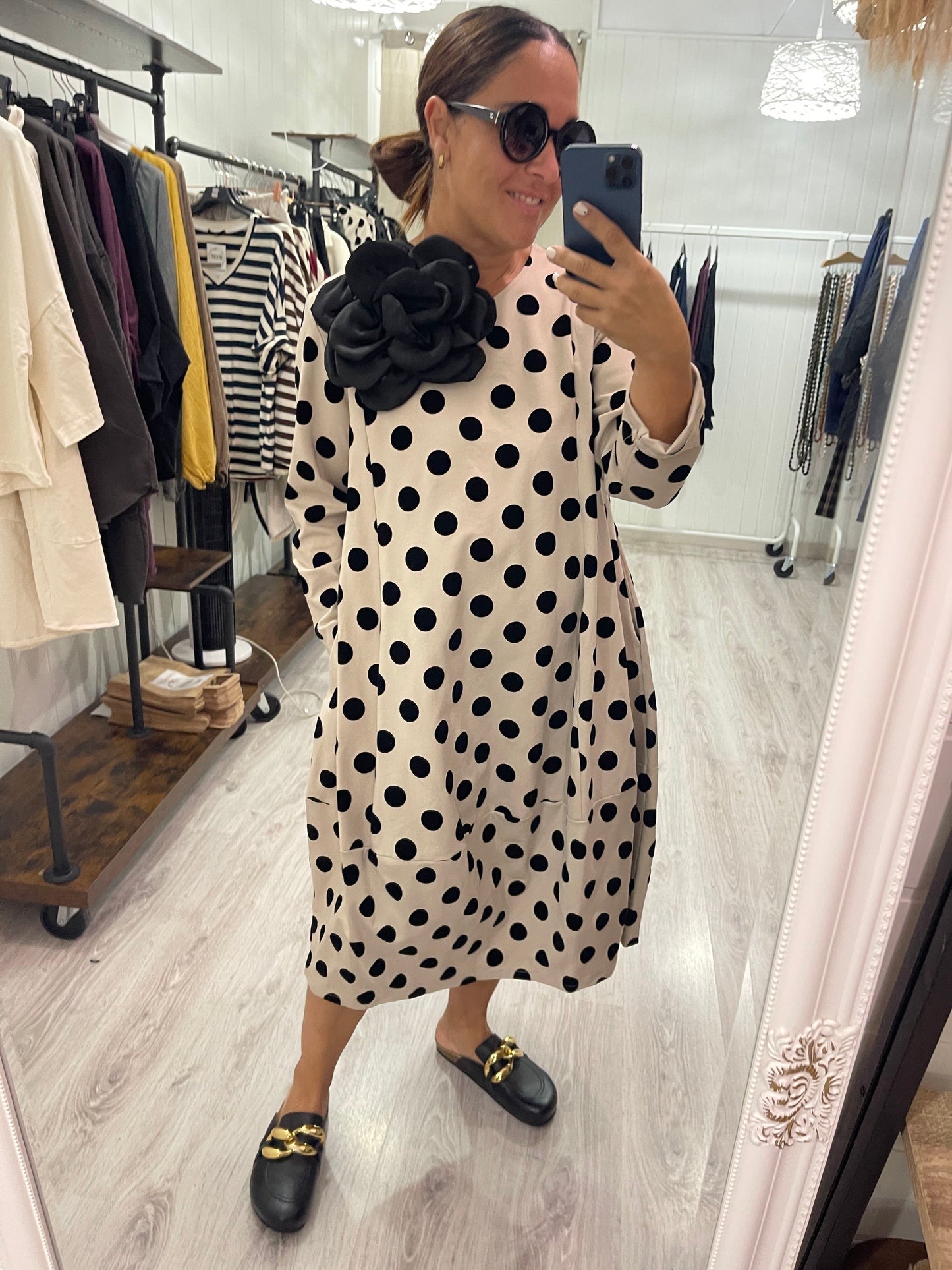Vestido Topos punto roma beige