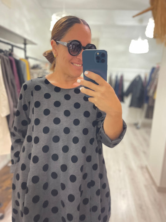 Vestido Topos punto roma gris