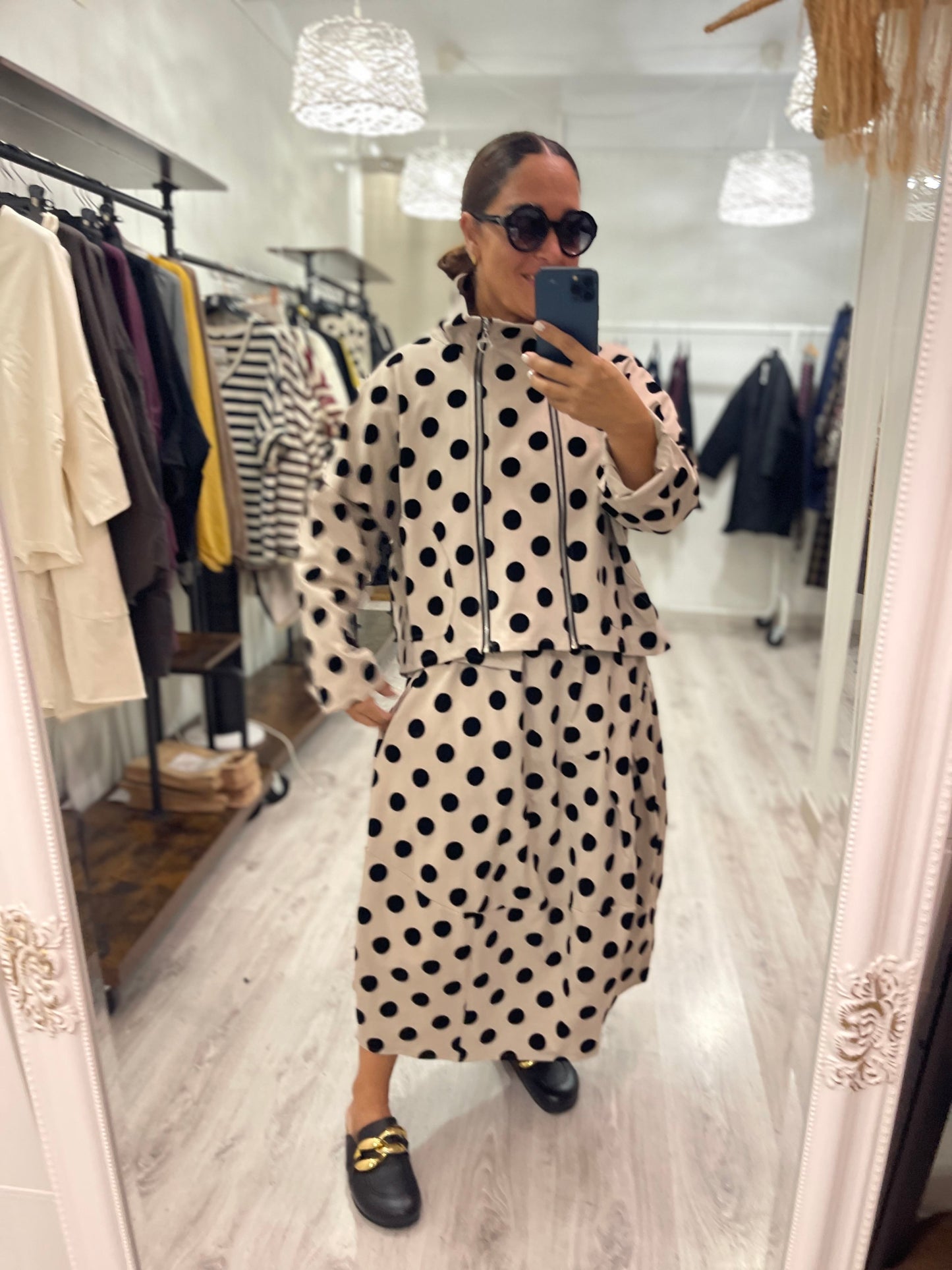 Vestido Topos punto roma beige