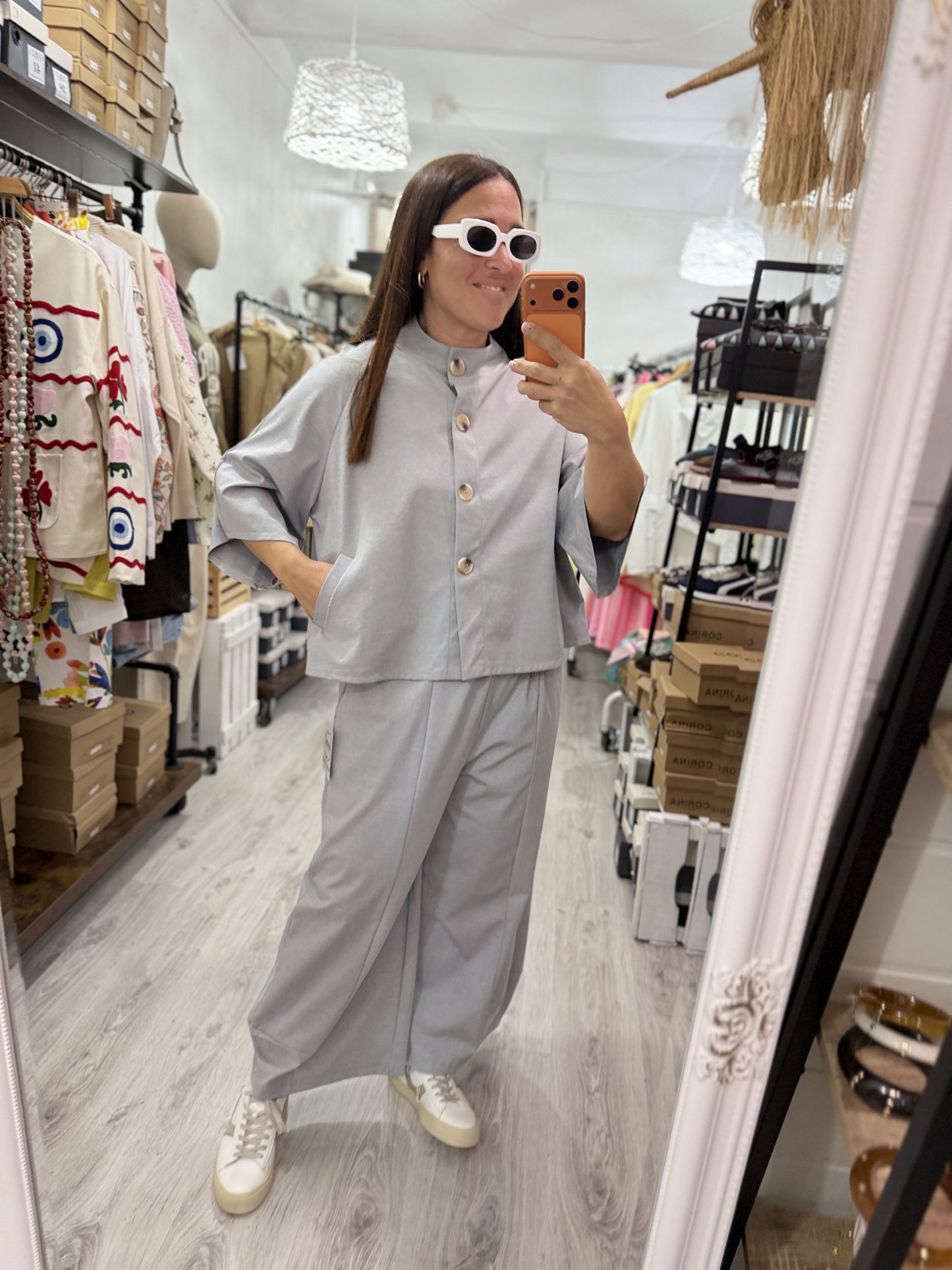 Pantalón Punto Roma balloon gris