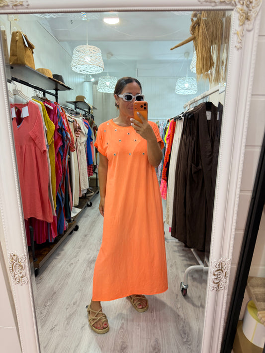 Vestido Tachas Fluor naranja