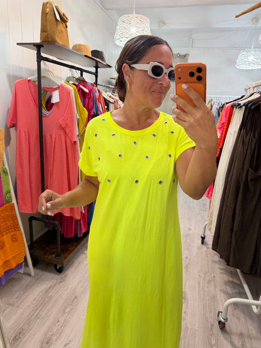 Vestido Tachas Fluor amarillo