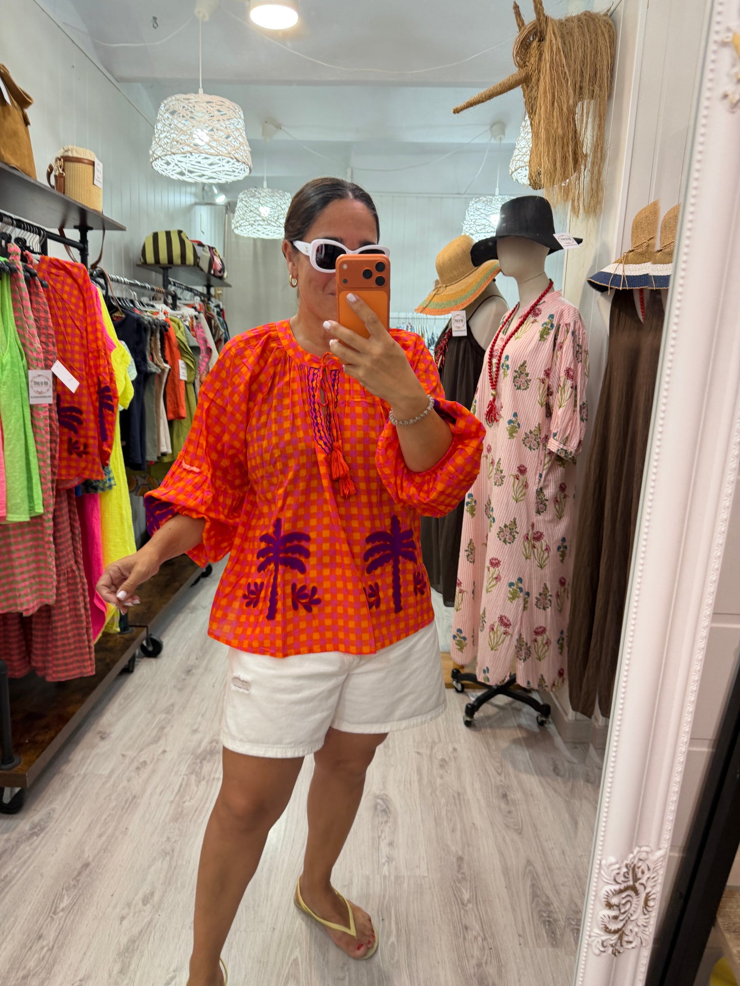 Blusa Jaipur vichy naranja y lila