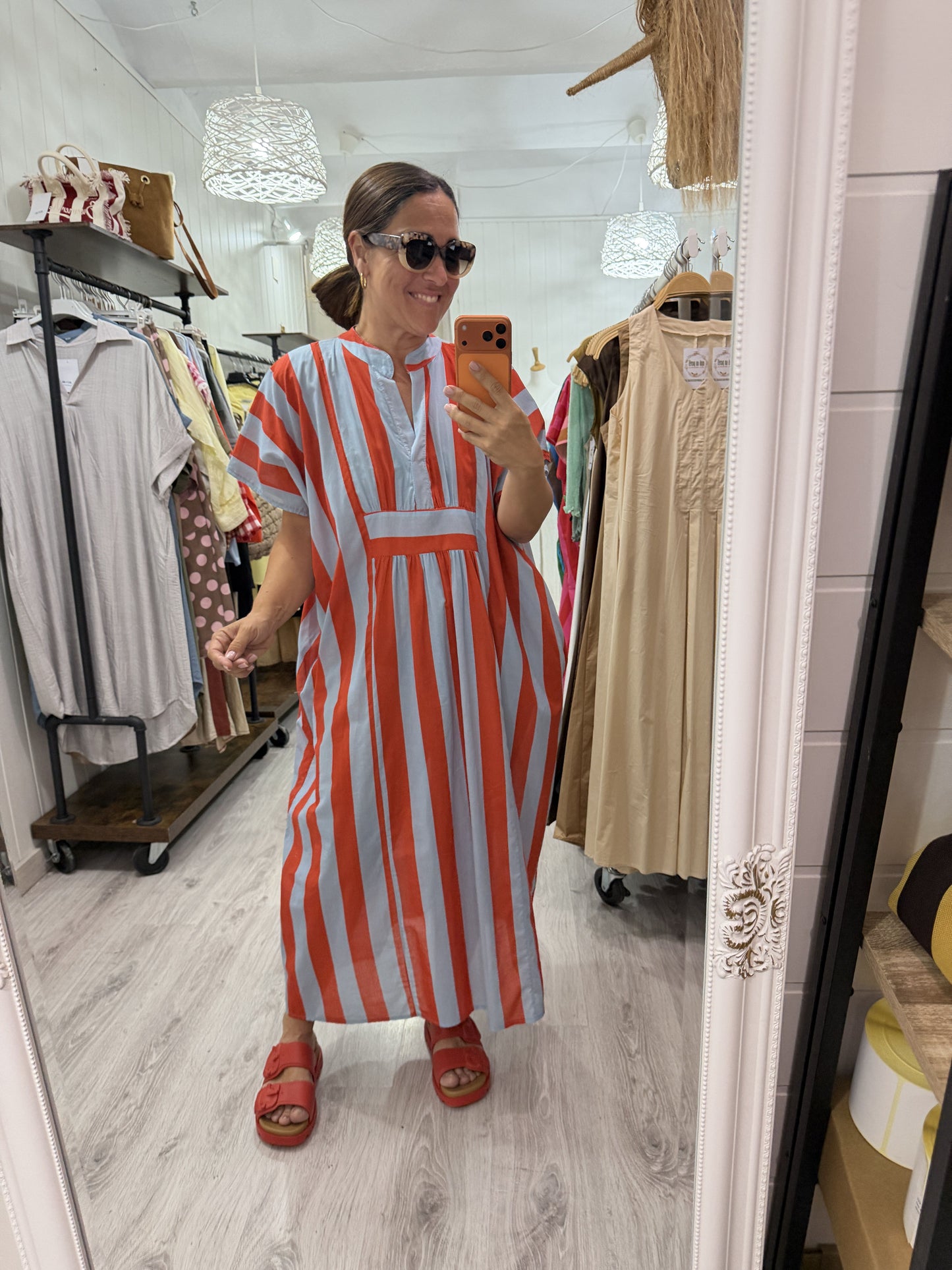 Kaftan oversize Toscana cielo y naranja