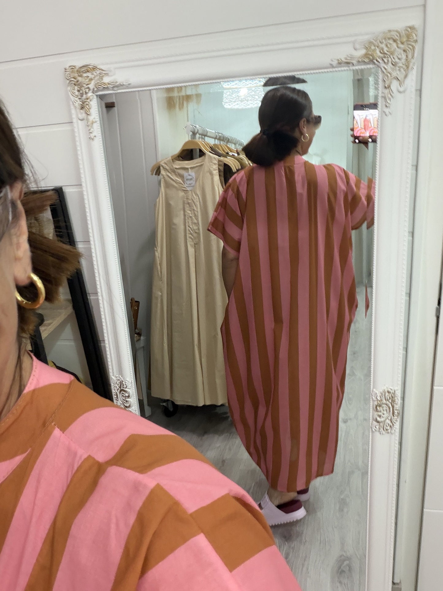 Kaftan oversize Toscana rosa y camel