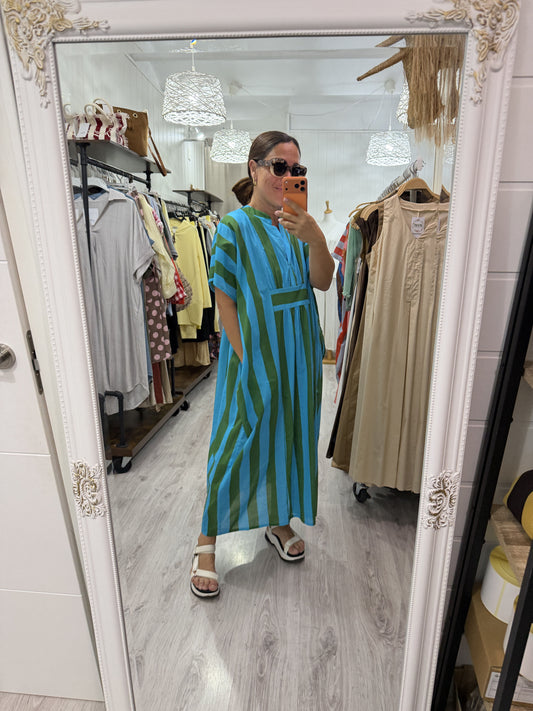 Kaftan oversize Toscana verde y azul