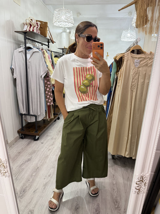 Pantalón Culotte pinzas verde oliva