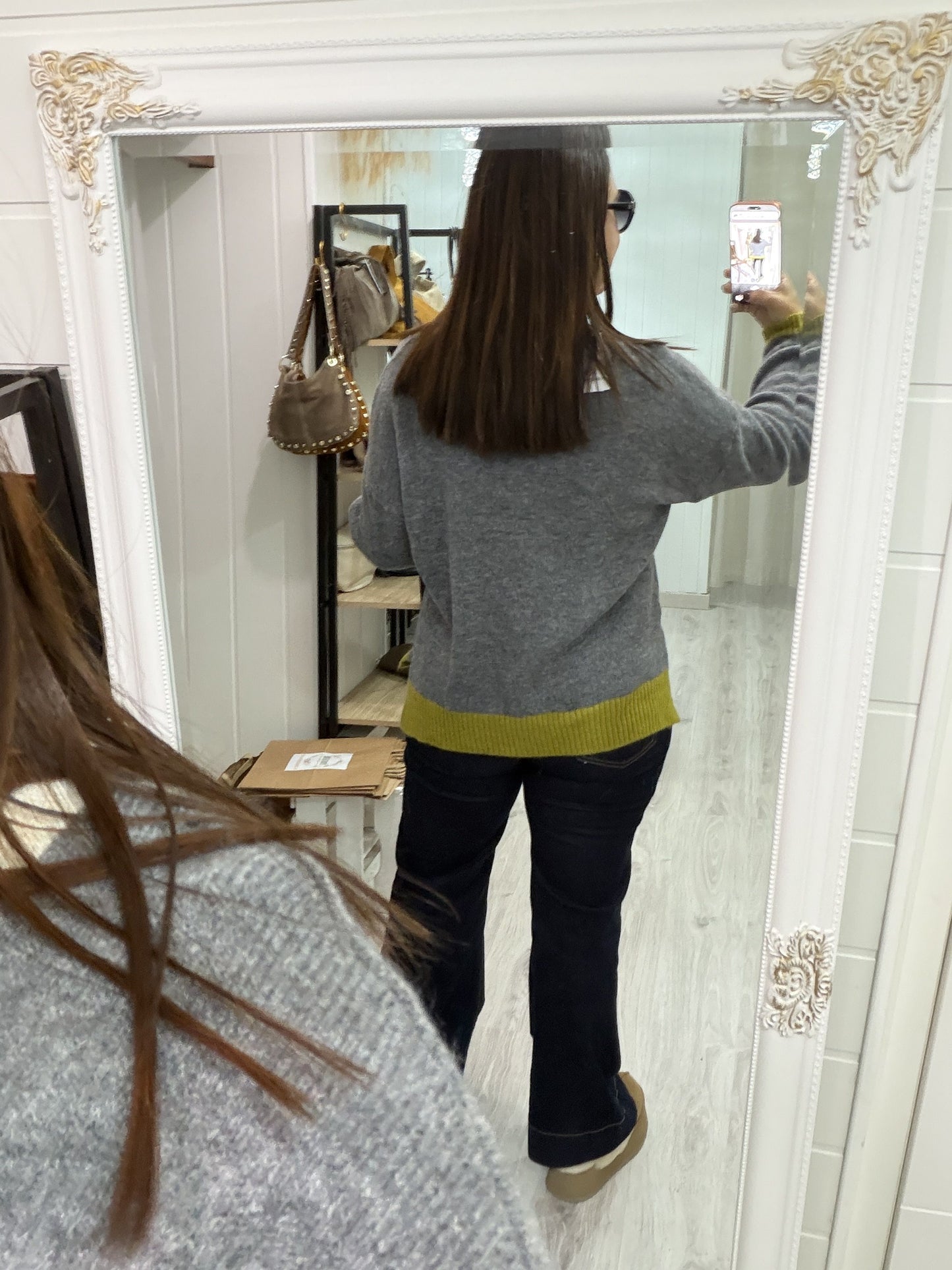 Jersei Camila pico gris, beige y pistacho