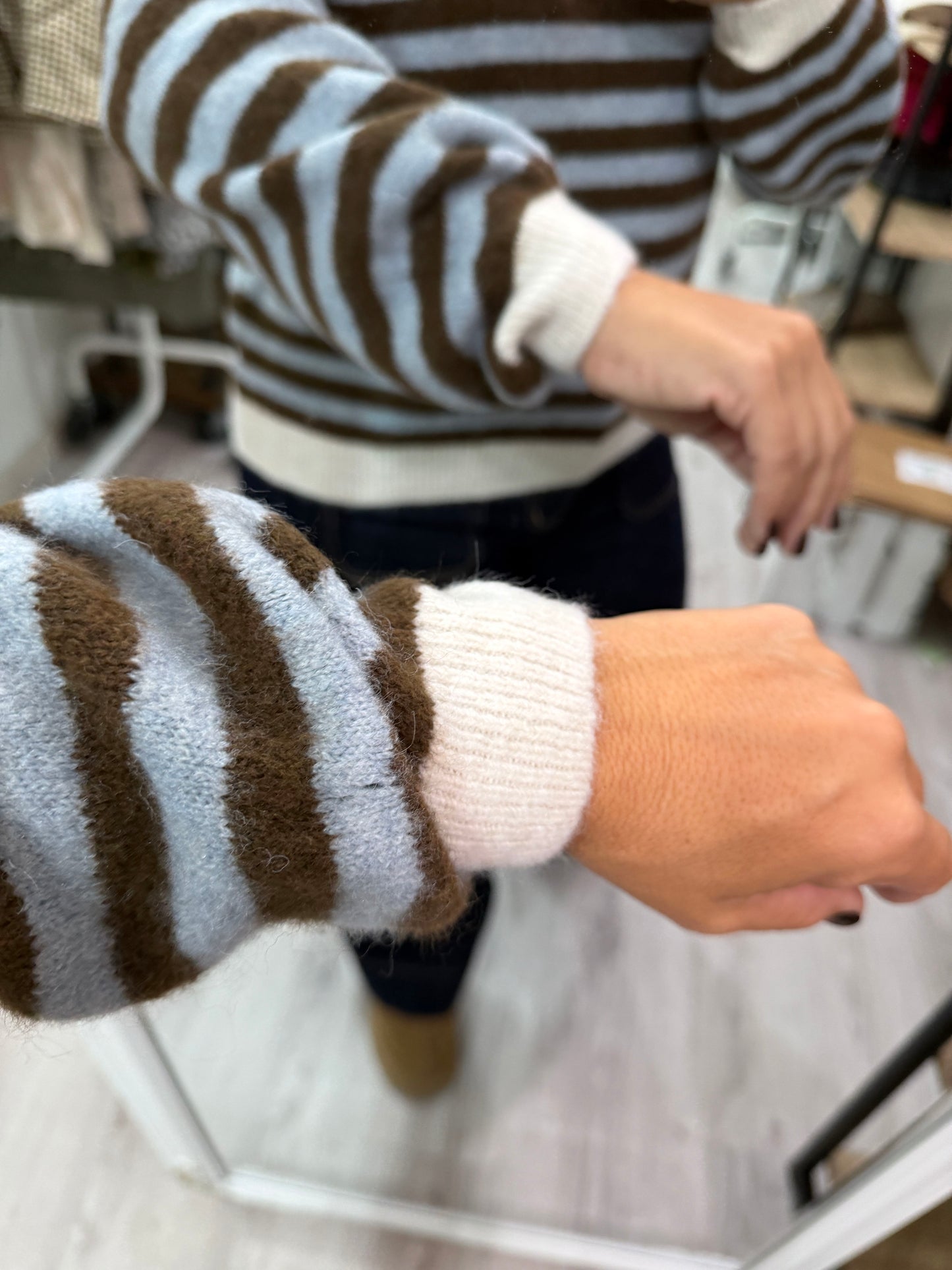 Jersei Candela celeste, chocolate y beige