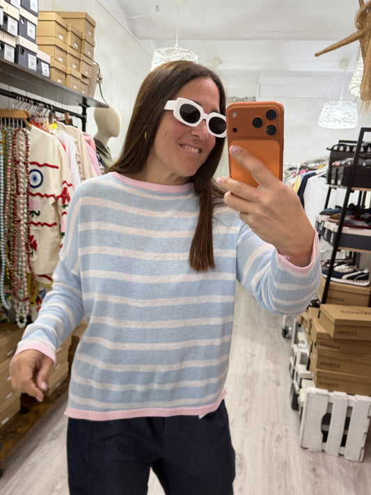 Jersei Donosti Oversize beige azul cielo y rosa