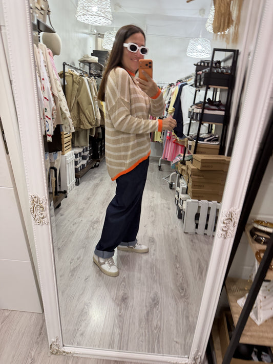 Jersei Donosti Oversize beige camel y naranja