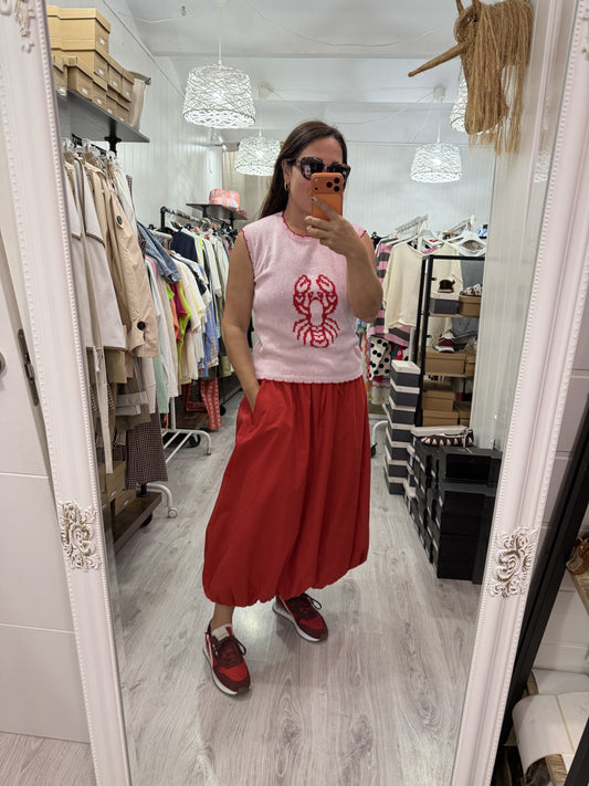 Jersei sin mangas Langosta algodón rosa y rojo