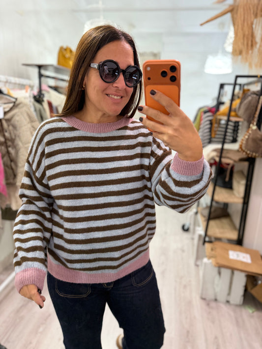 Jersei Candela cielo, chocolate y rosa