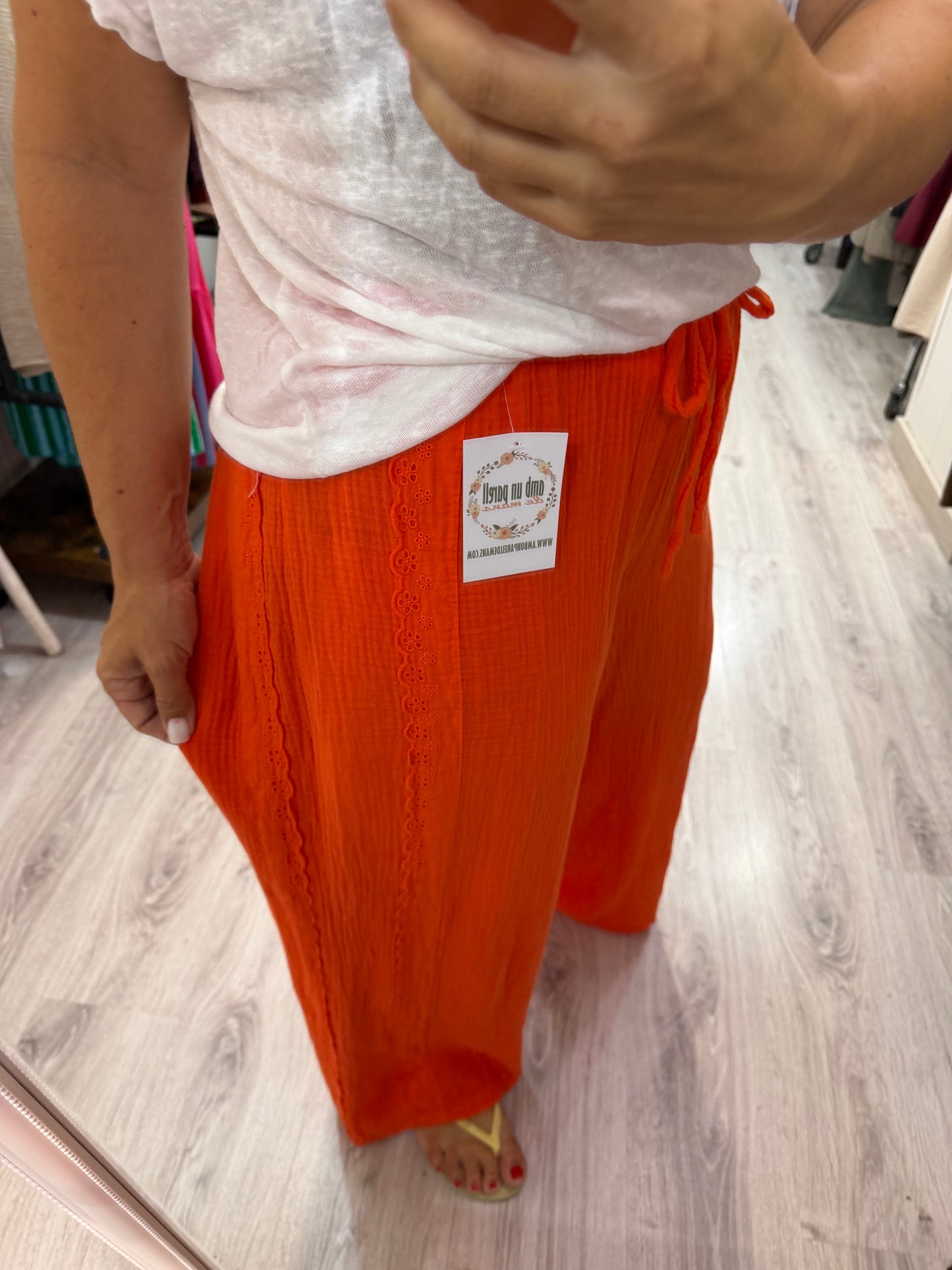 Pantalón Bambula puntillas naranja