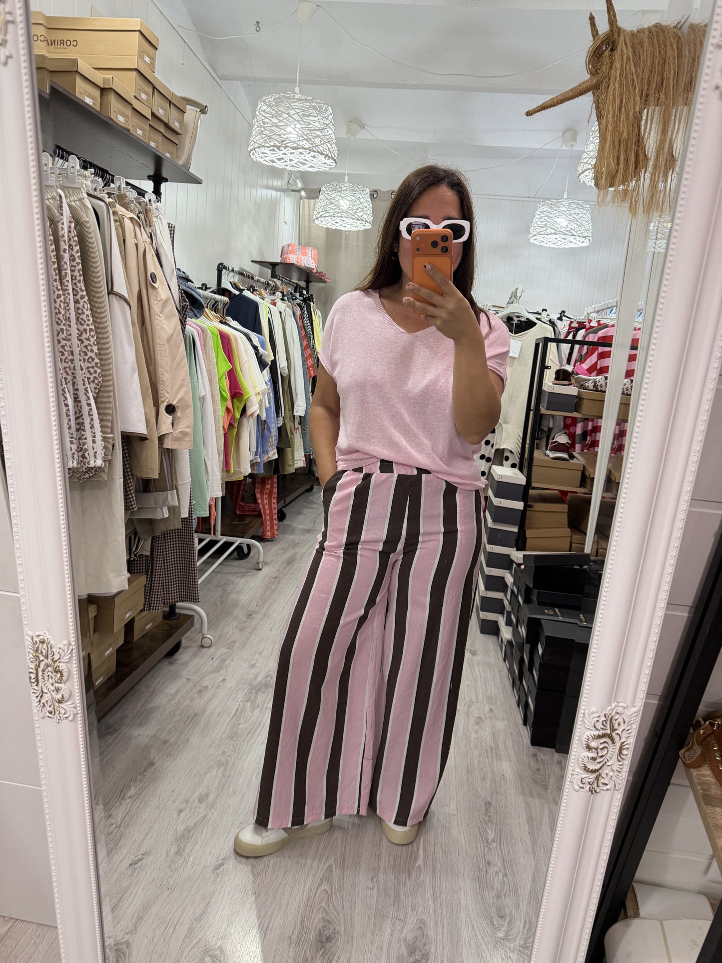 Pantalón Sintra rosa, chocolate y beige