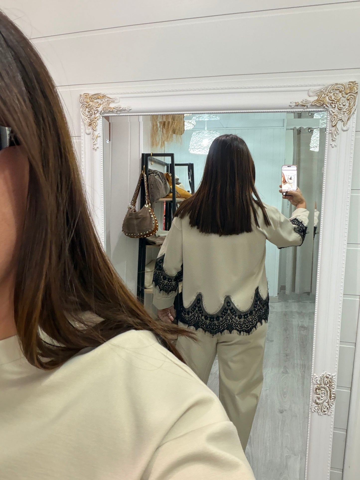 Sudadera Lace punto roma beige