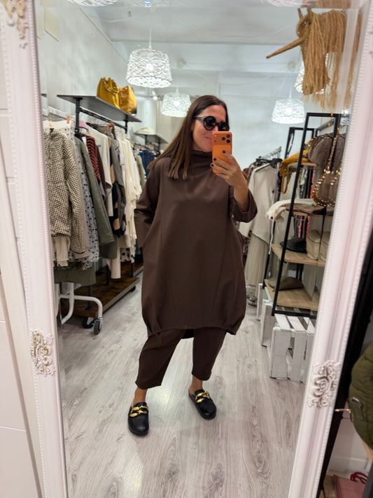 Vestido Jasone punto roma chocolate