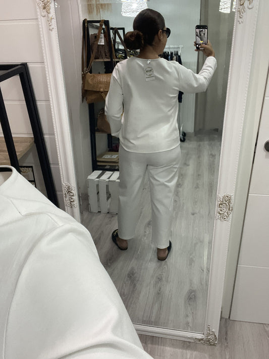 Pantalón Buttons punto roma blanco