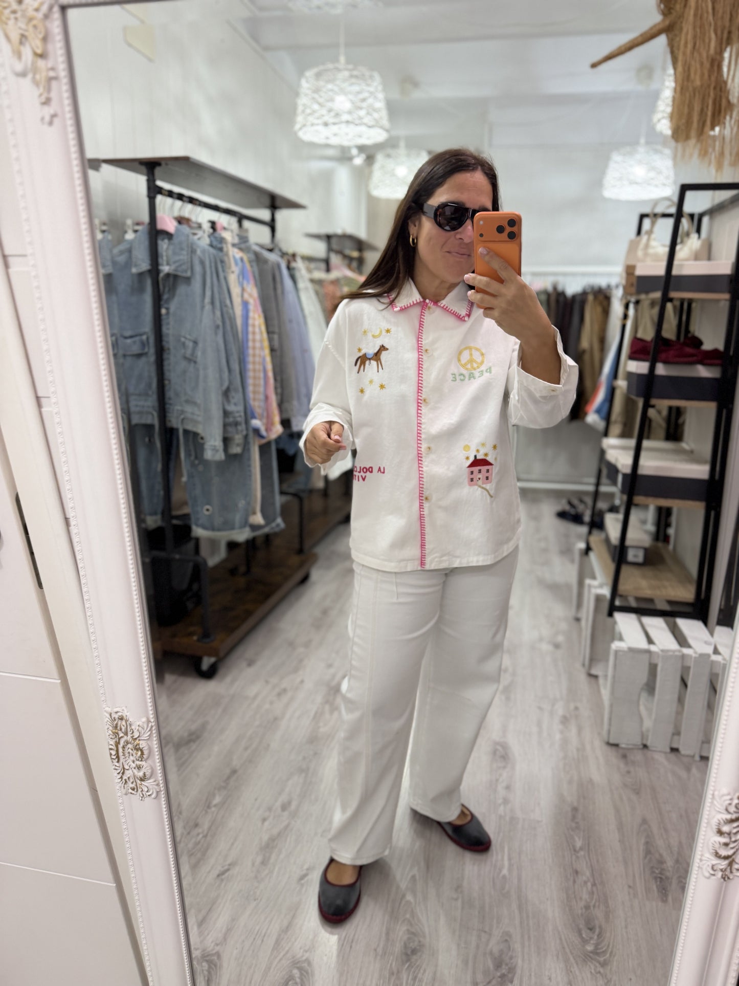 Pantalón Jeans Barrel blanco