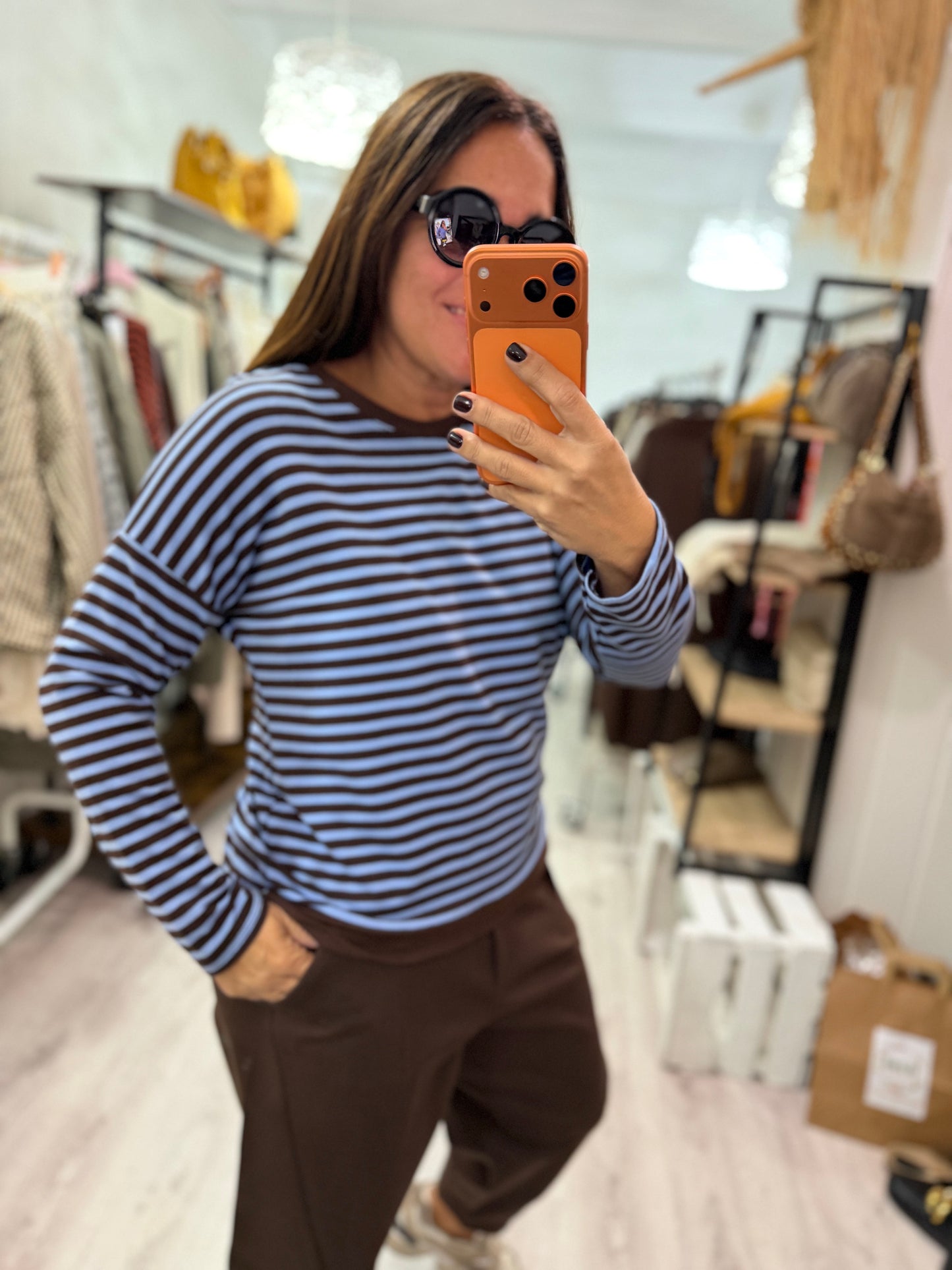 Sudadera Navy Ainara celeste y chocolate