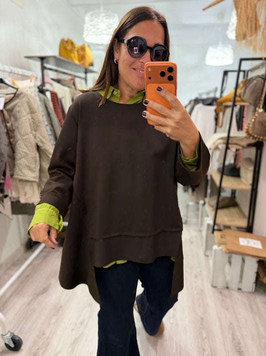 Sudadera Bowie punto roma chocolate