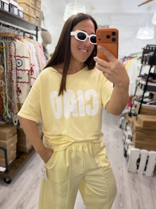 Sudadera Ciao manga corta amarillo y blanco