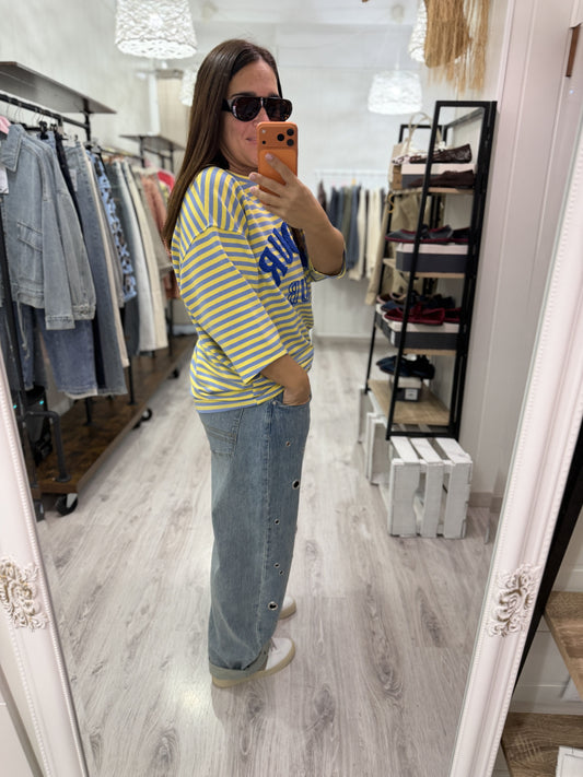 Sudadera Amour Club fluor azul y amarillo