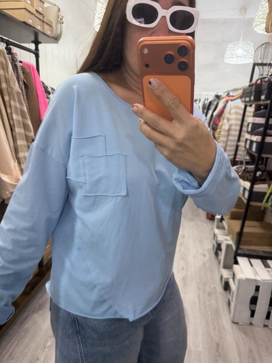 Sudadera Bolsillos azul cielo