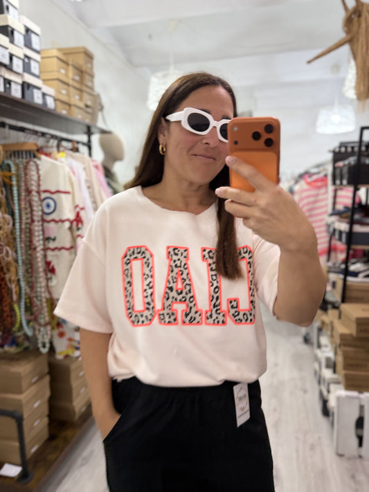 Sudadera Ciao animal print beige y coral