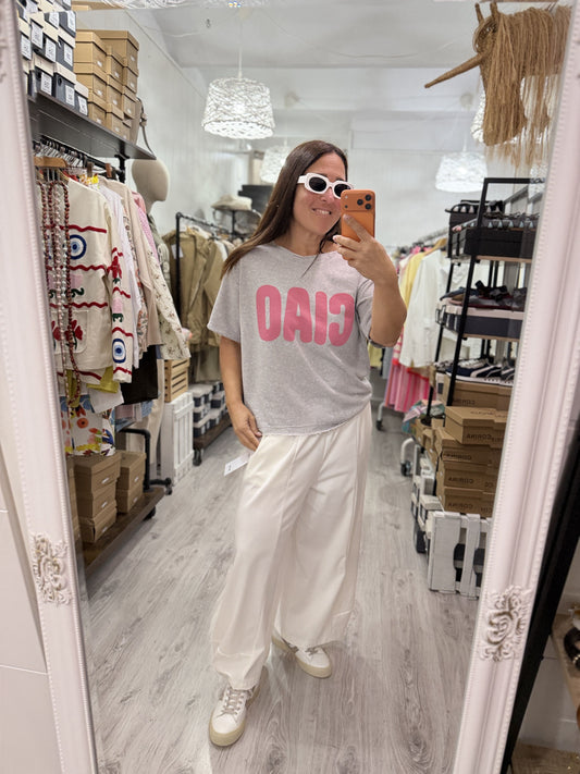 Pantalón Punto Roma balloon marfil