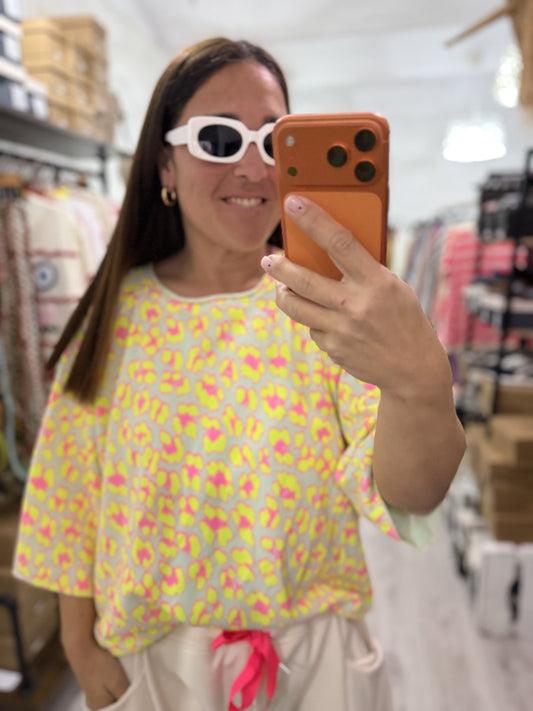 Sudadera Manga Corta animal print fluor lima