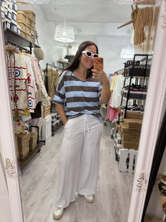 Sudadera Navy manga corta azul cielo y marrón