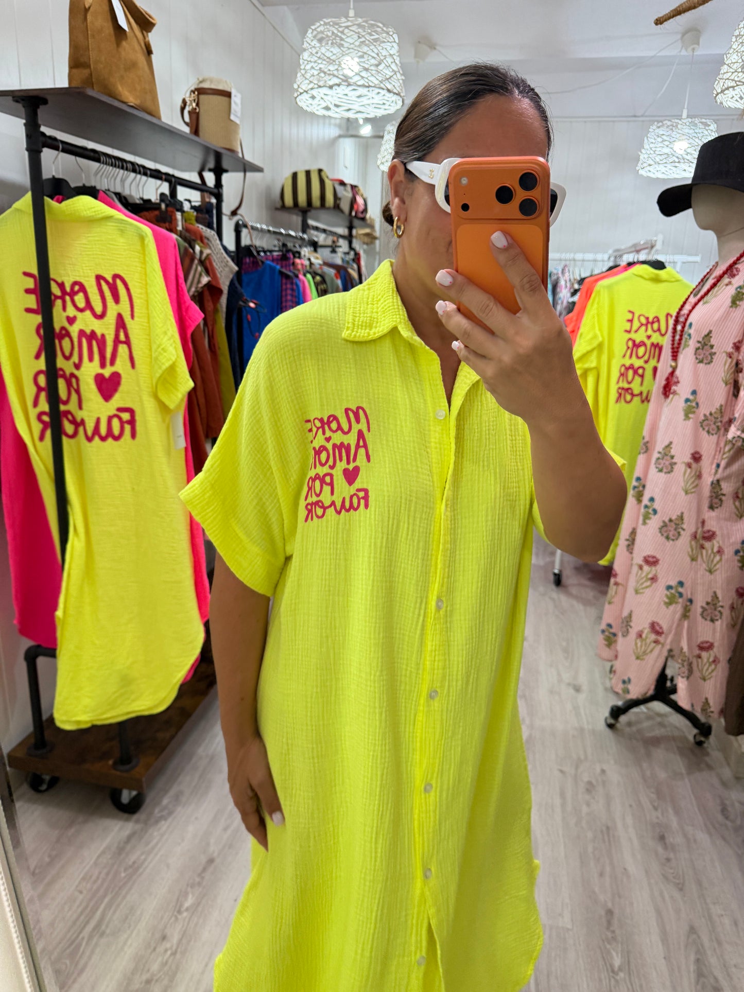 Vestido More Amor bambula amarillo fluor