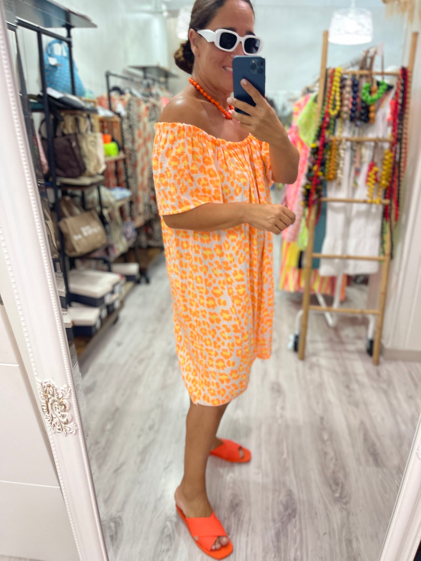 Vestido Mali animal print fluor naranja