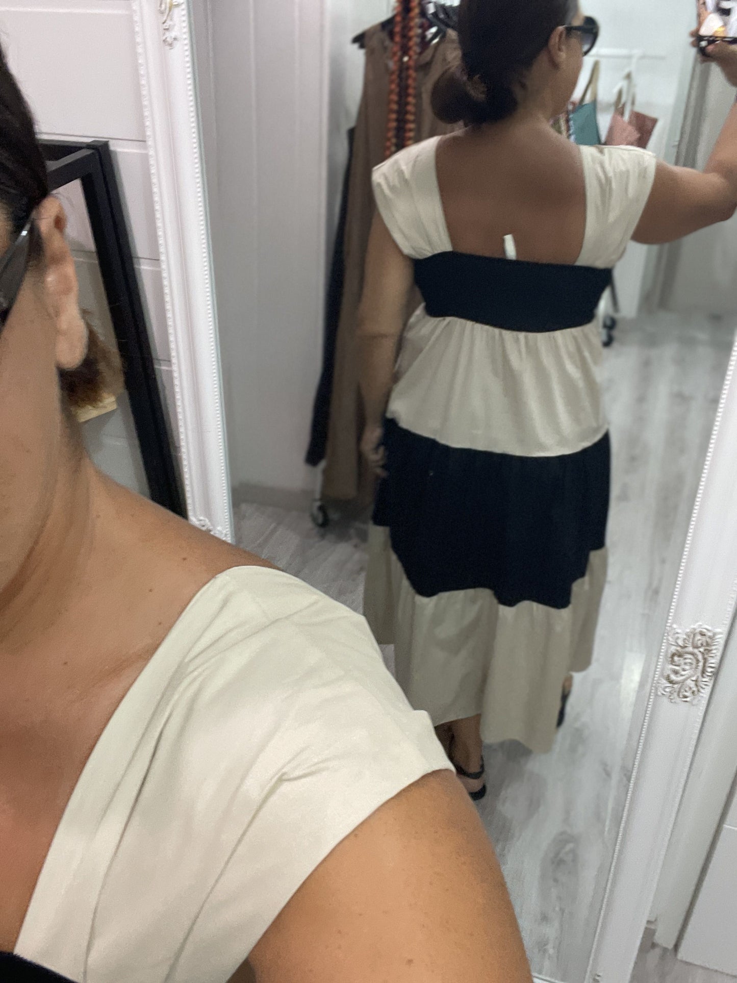 Vestido Marina beige y negro