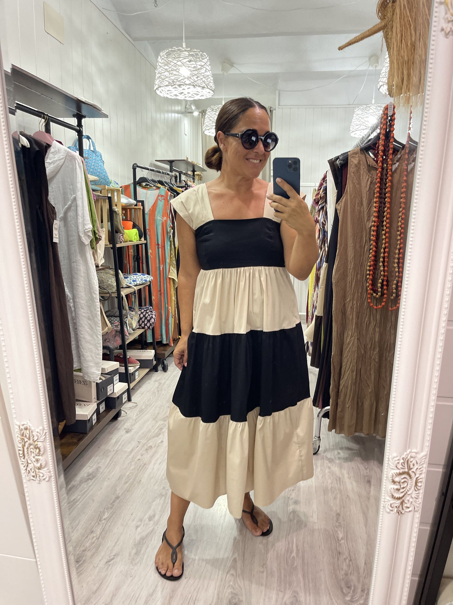 Vestido Marina beige y negro